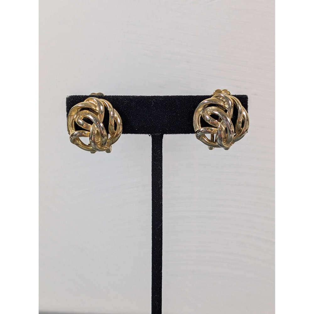 Vintage Gold Tone Knot Dome Clip On Earrings Classic Love Knot Statement‎
